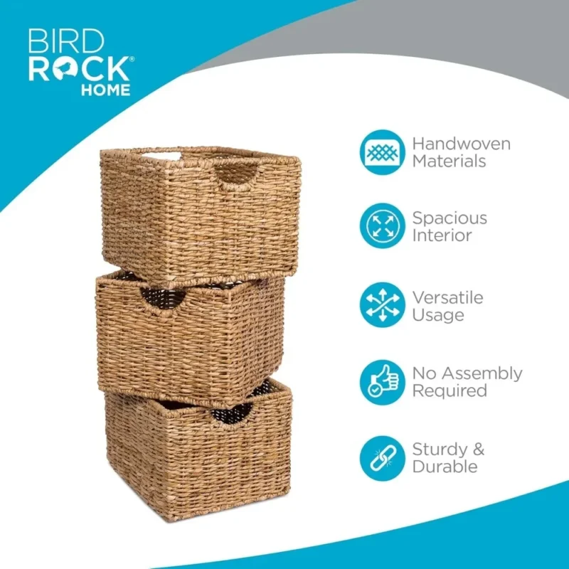 Handwoven Abaca Seagrass Storage Baskets with Handles for Shelf Organization and Living Room Storage - Image 5