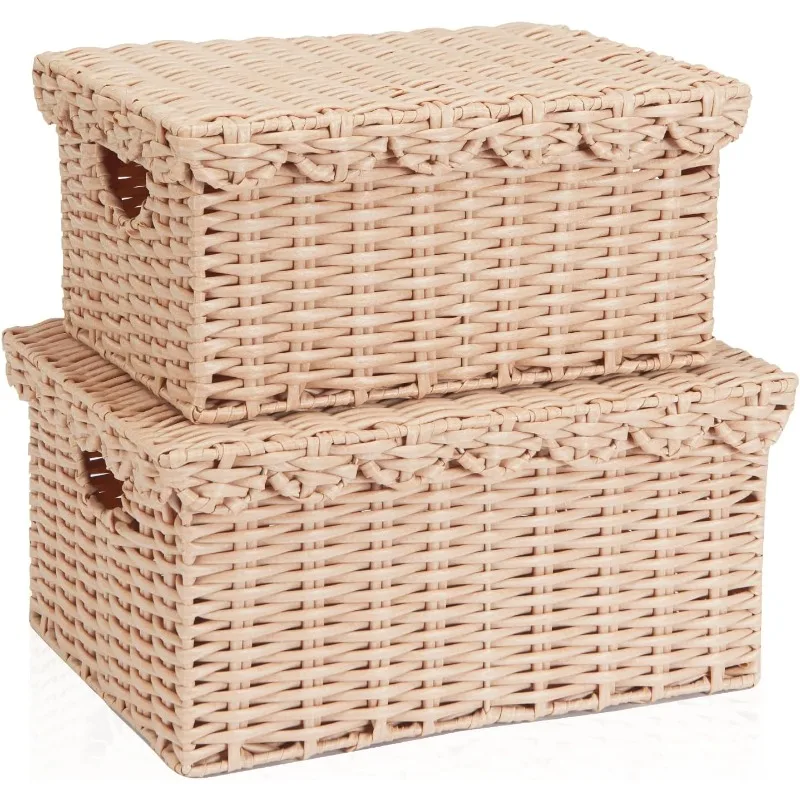 Elegant matching wicker baskets arranged in living room for functional and stylish decor