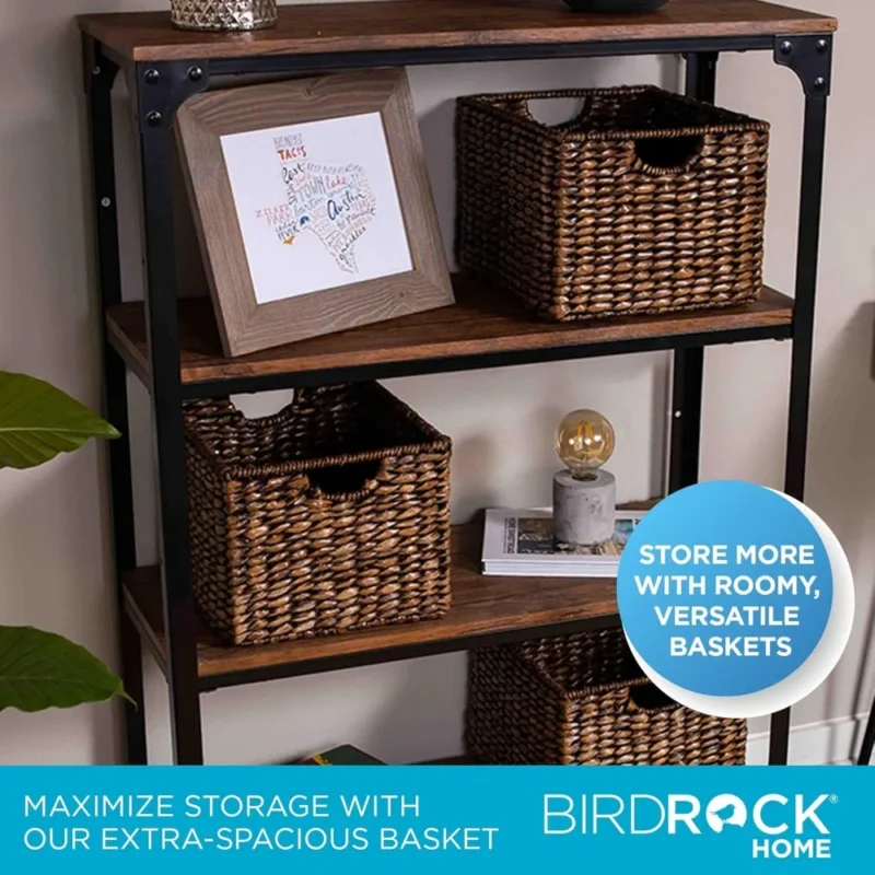 Rectangular Brown Seagrass Woven Storage Basket with Handles for Shelf Organization and Home Storage - Image 3