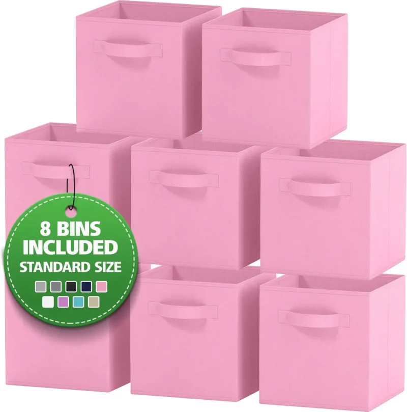Premium Fabric Storage Cubes 8-Pack White-Grey Collapsible Bins with Handles for Cube Organizer Shelves - Image 8