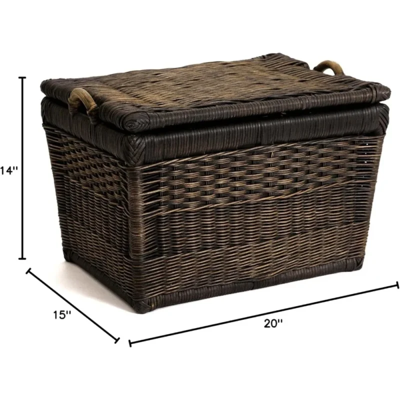 Medium Walnut Brown Rattan Storage Basket with Lift-Off Lid for Home Organization - Image 2