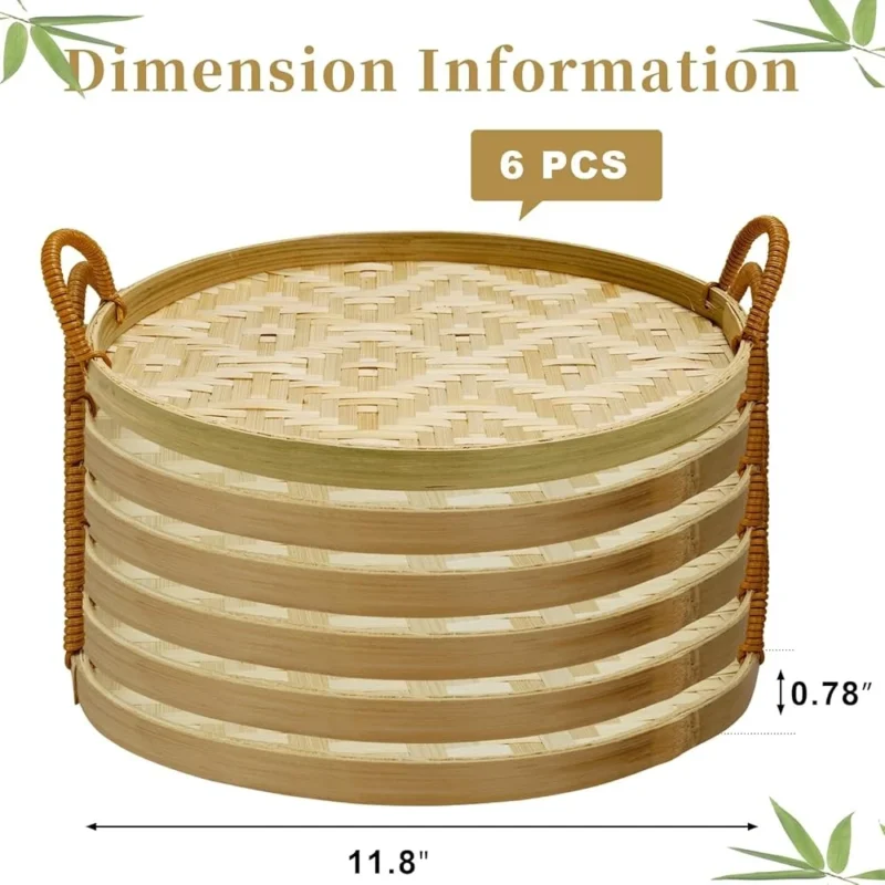Handcrafted Round Bamboo Wicker Serving Tray Set with Handles for Food Presentation and Home Decor - Image 5