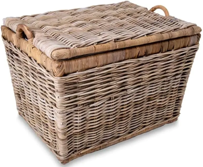 Rectangular rattan storage basket with lid for elegant home organization