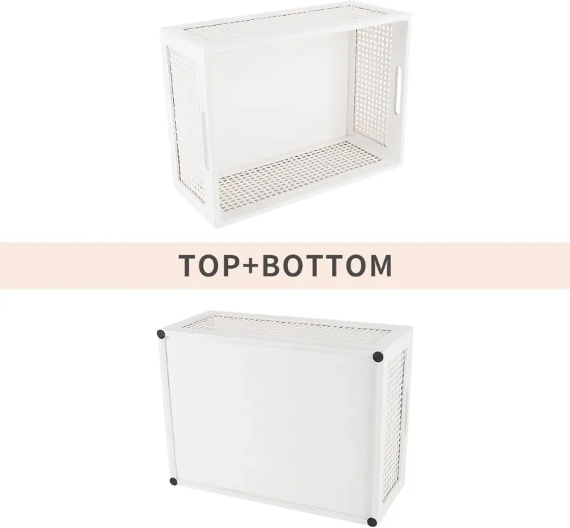 White Woven Rattan Storage Baskets with Handles for Desk and Drawer Organization (Set of 2) - Image 3