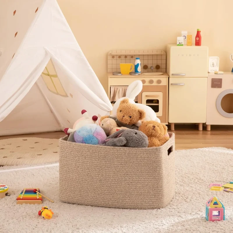 Large Cotton Rope Woven Storage Basket with Handle for Blankets and Home Organization - Image 6