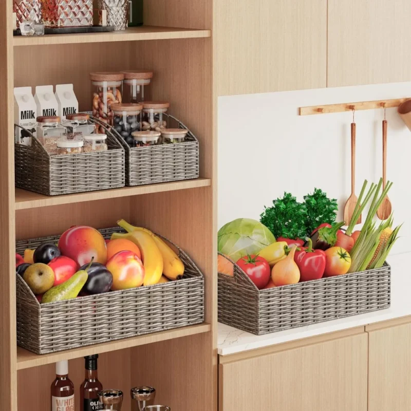 Handcrafted Natural Wicker Storage Baskets with Built-in Handles for Shelves and Home Organization - Image 2