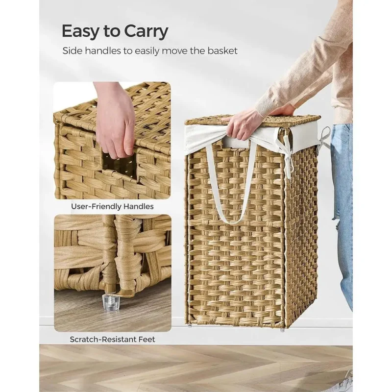 Large Synthetic Rattan Laundry Hamper with Lid and Handles for Modern Home Organization - Image 5