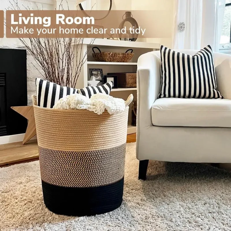 Large Jute Rope Woven Laundry Hamper with Soft Handles for Bedroom Storage and Organization - Image 5