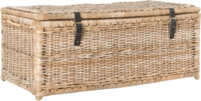 Large Collapsible Gray Rattan Storage Trunk with Lid for Home Office Organization - Image 7