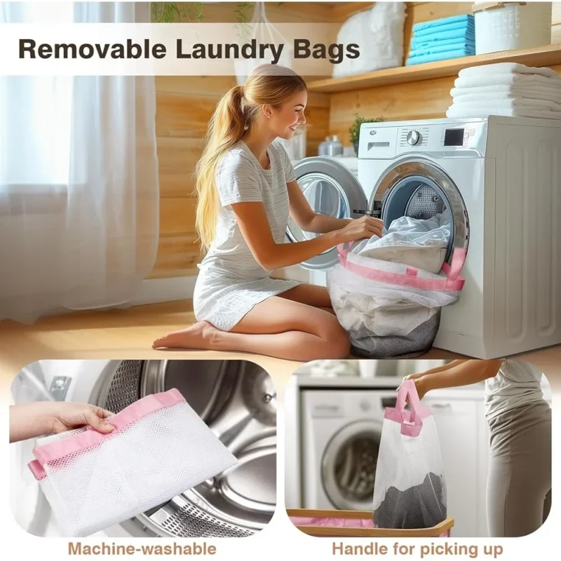 Extra Large 3-Compartment Wicker Laundry Hamper with Lid and Labels for Home Organization Storage - Image 6