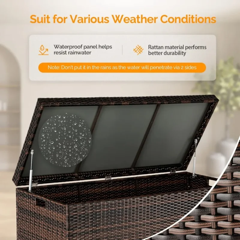 Large Brown Wicker Storage Bench with 132 Gallon Capacity for Patio and Indoor Organization - Image 3