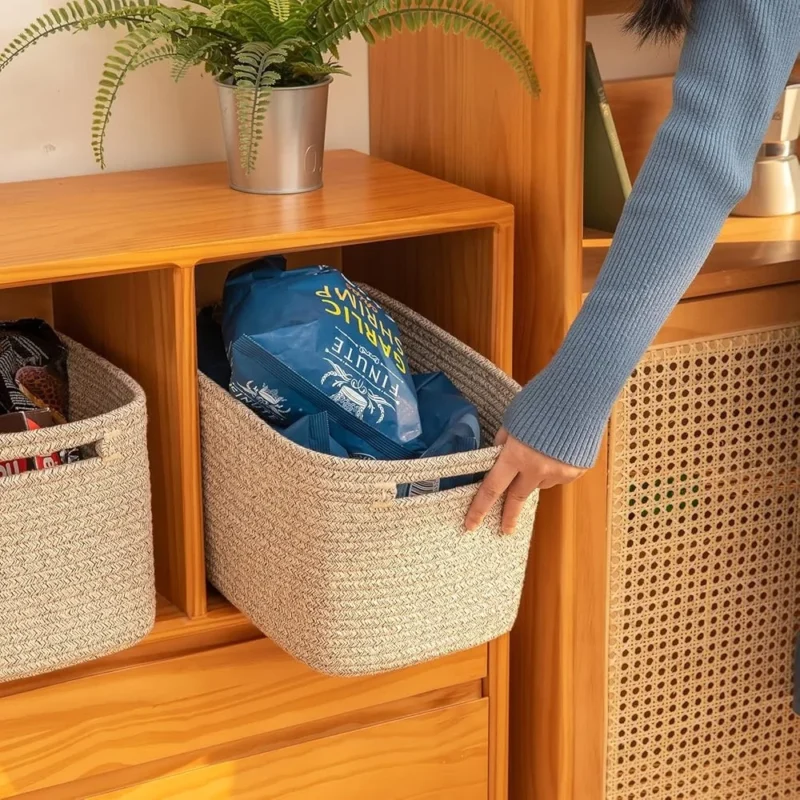 4-Pack Cotton Rope Storage Baskets with Handles for Home Organization Cube Storage Bins - Image 6