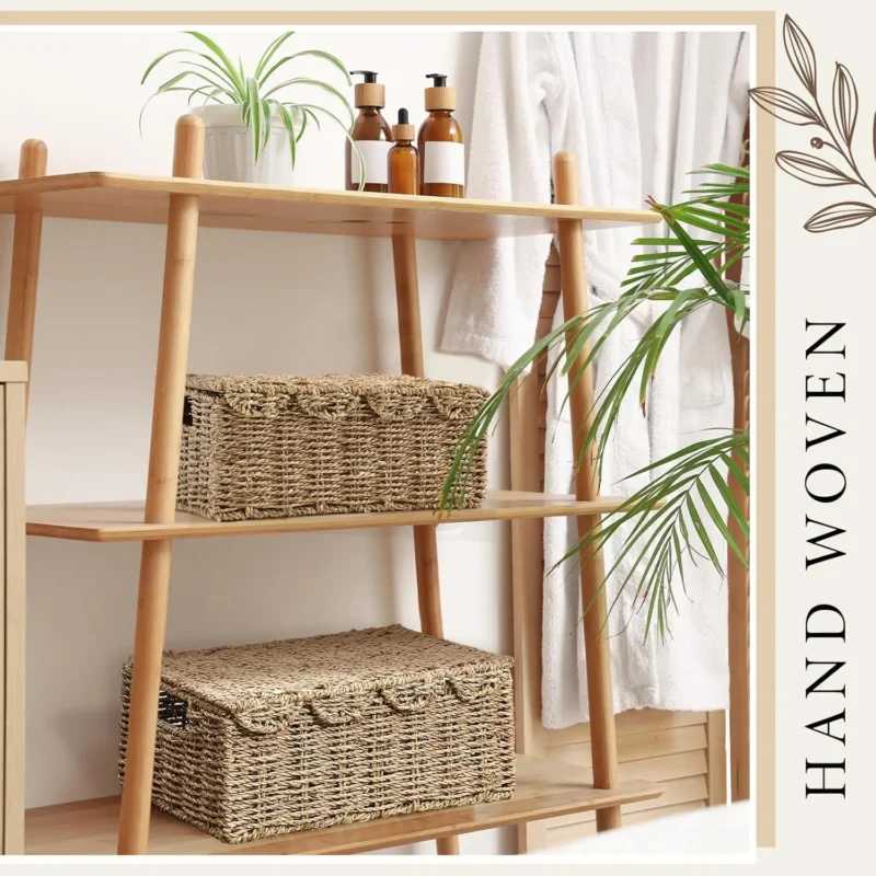 Handcrafted Scalloped Edge Wicker Storage Baskets with Lid and Handles for Home Organization - Image 4