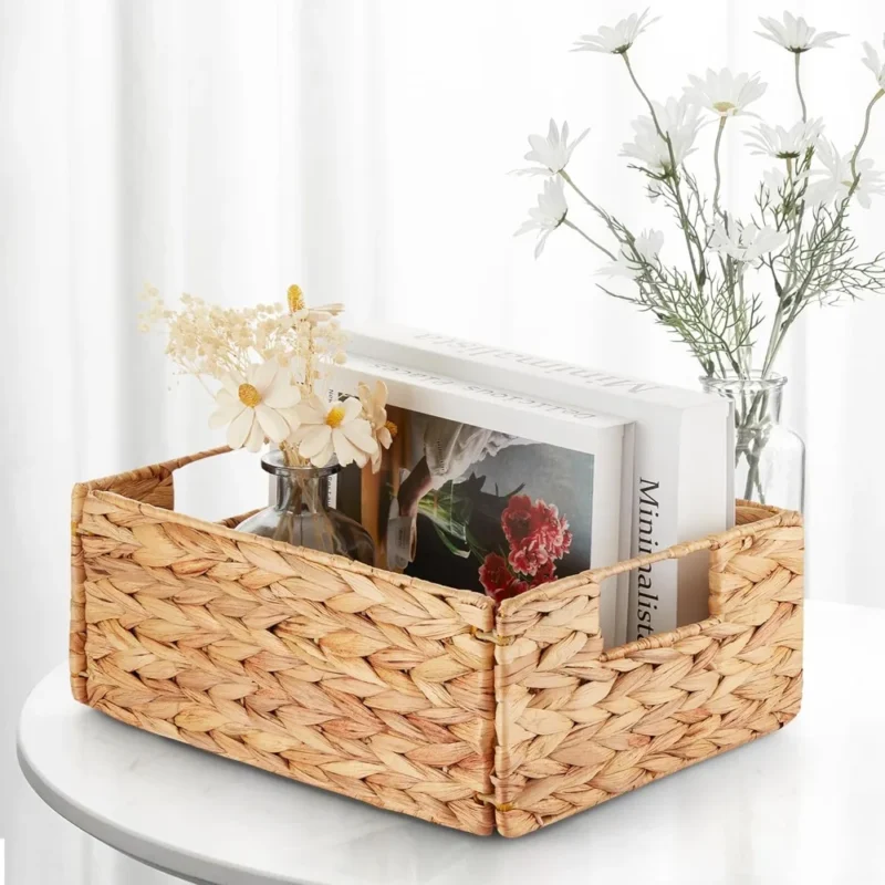 Handwoven Water Hyacinth Storage Baskets Set of 6 with Carrying Handles for Home Organization - Image 5