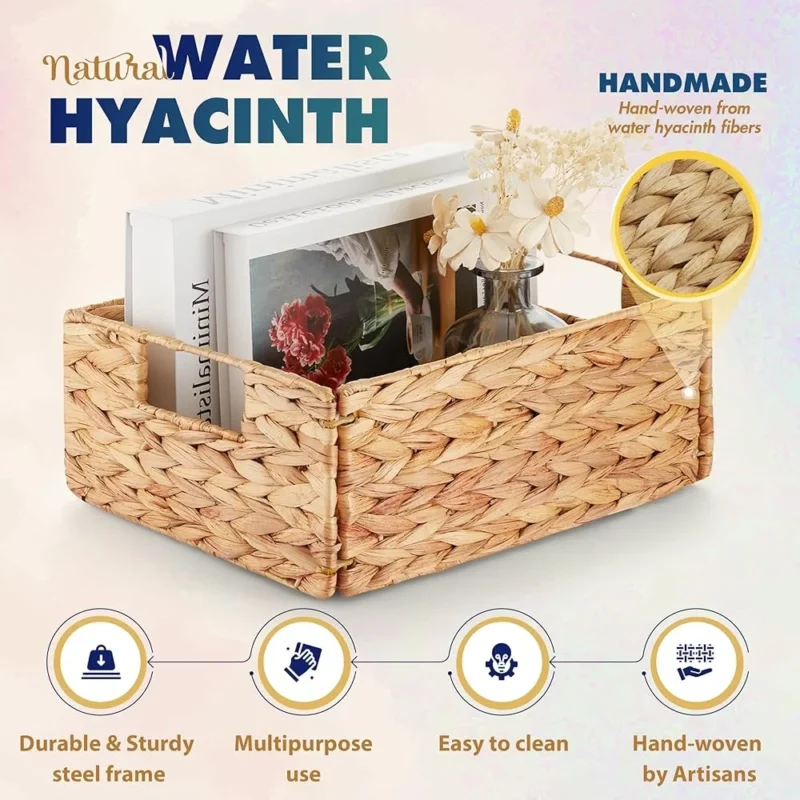 6-Piece Natural Water Hyacinth Storage Basket Set with Handles for Home Organization - Image 6