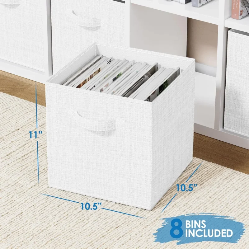 Premium Fabric Storage Cubes 8-Pack White-Grey Collapsible Bins with Handles for Cube Organizer Shelves - Image 3
