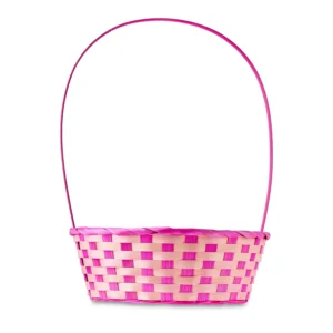 Large Round Pink Bamboo Rattan Storage Basket with Spacious Design for Home Organization