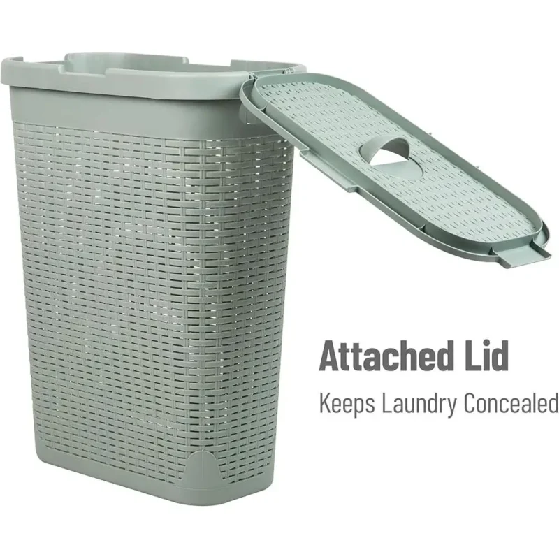 Slim 40L Wicker Laundry Hamper with Lid for Space-Saving Clothes Storage - Image 6