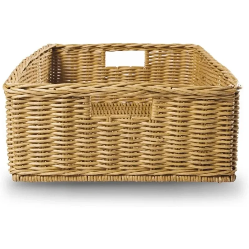 Extra Large Rectangular Wicker Storage Basket with Handles for Under Bed Organization - Image 3