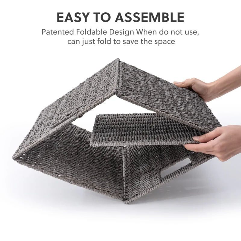 Large Square Hand-Woven Wicker Storage Baskets with Handles for Home Organization and Bedroom Decor - Image 6