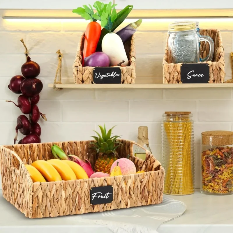 Handcrafted Natural Water Hyacinth Storage Basket Set with 4 Stackable Bins for Home Organization - Image 5