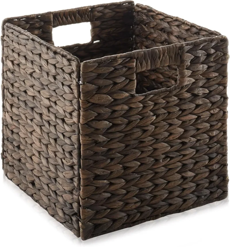 Espresso Water Hyacinth Storage Cube Baskets with Collapsible Design for Home Organization - Image 3