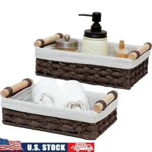 Handcrafted Natural Wicker Storage Basket with Handle for Bathroom Organization