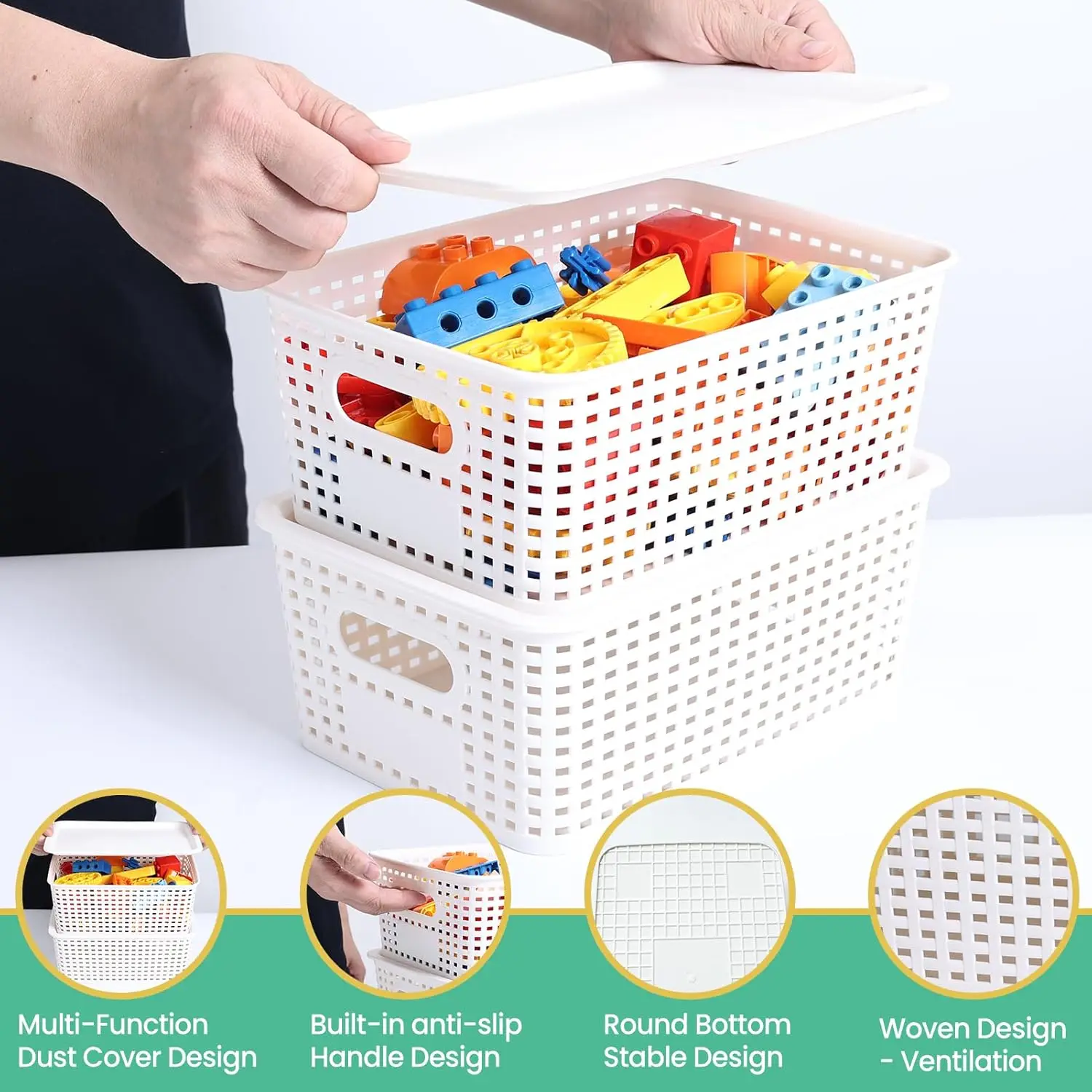 Versatile wardrobe shelf baskets with perfect dimensions for organizing clothing items