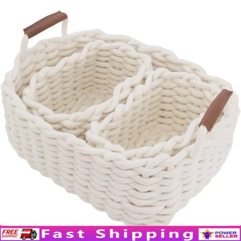 Large Handcrafted Cotton Rope Storage Basket with Handles for Home Organization and Nursery Storage