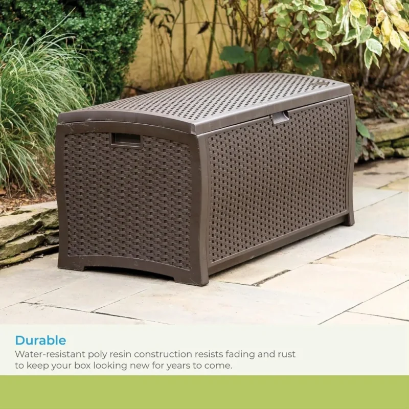Extra Large 99-Gallon Wicker Resin Outdoor Storage Chest with Handles for Patio and Garden Organization - Image 5