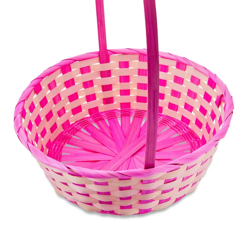 Large Round Pink Bamboo Rattan Storage Basket with Spacious Design for Home Organization - Image 3