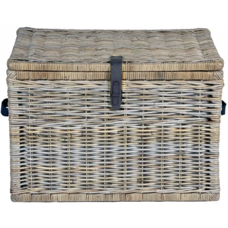Large Rectangular Natural Rattan Wicker Storage Trunk with Lid and Handles for Blankets and Home Organization