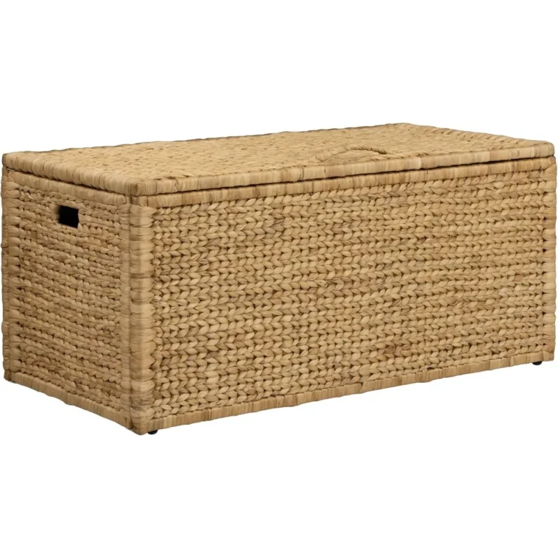 Large Natural Water Hyacinth Storage Trunk with Metal Frame for Home Organization - Image 3