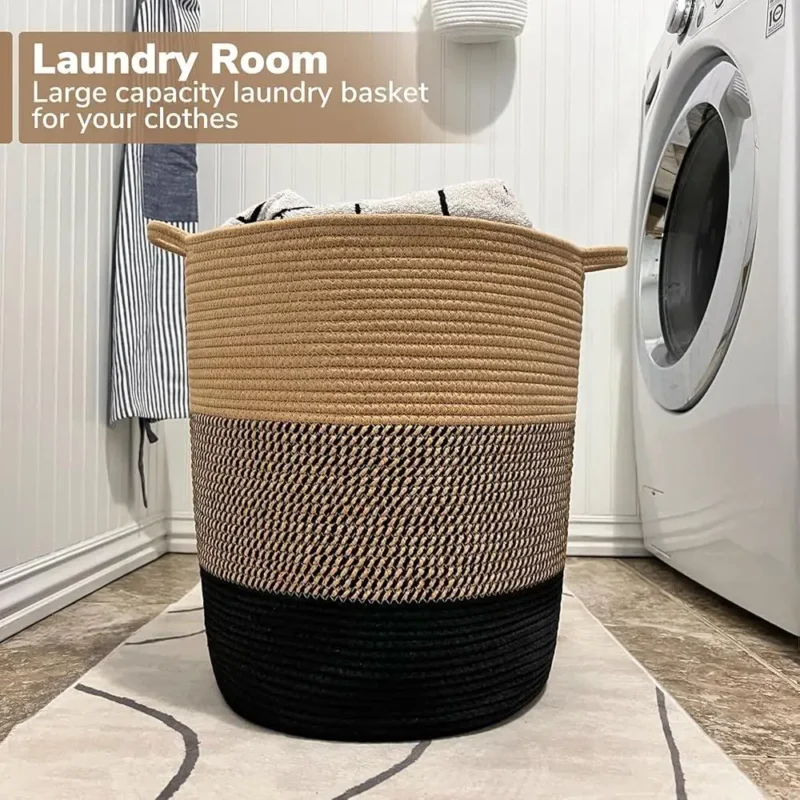 Large Jute Rope Woven Laundry Hamper with Soft Handles for Bedroom Storage and Organization - Image 3