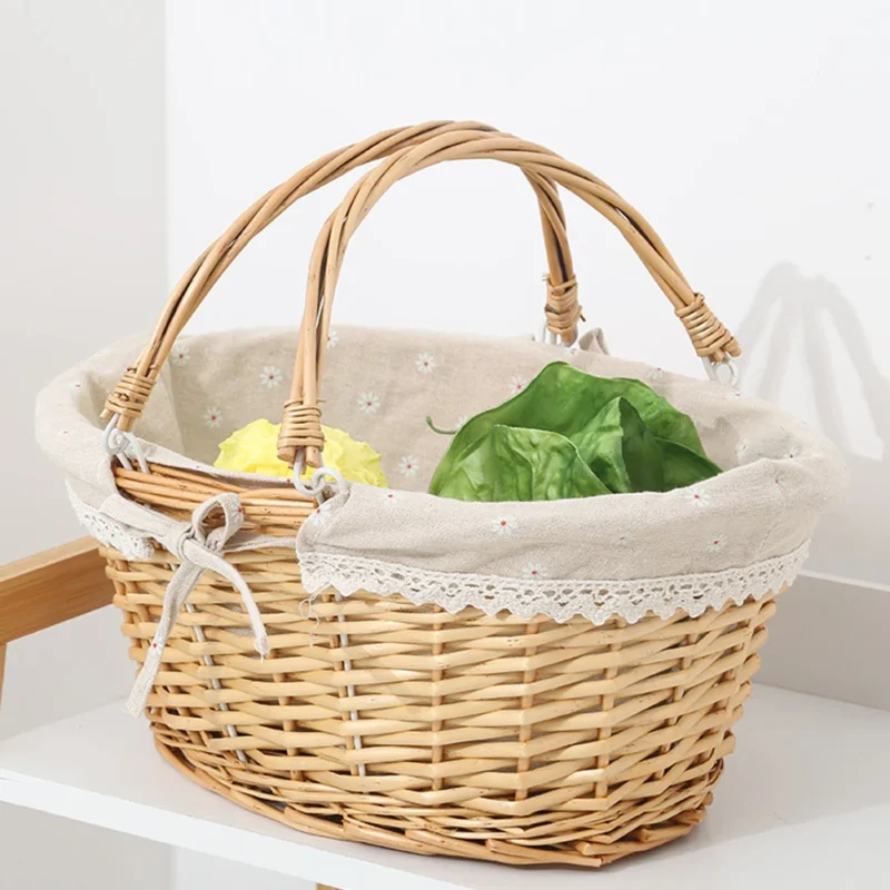 Natural Handwoven Wicker Storage Basket with Handles for Home Organization and Picnics - Image 3