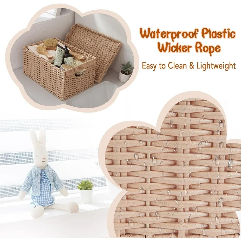 Multi-functional wicker storage ottoman with removable lid for living spaces