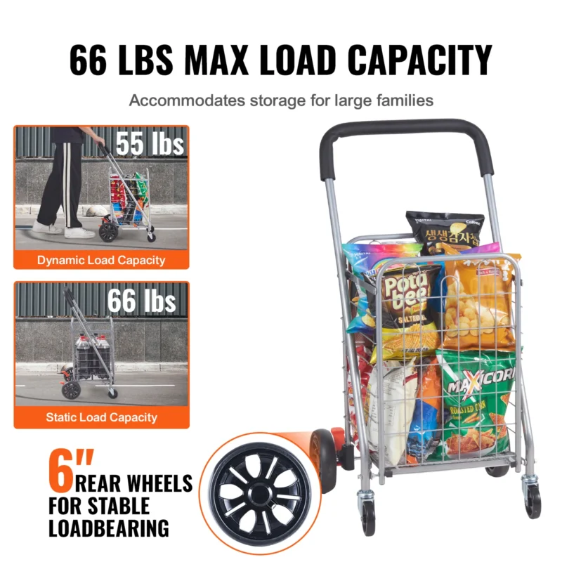 Heavy-Duty Folding Shopping Cart Utility Trolley with Rolling Swivel Wheels for Grocery and Laundry Transport - Image 3