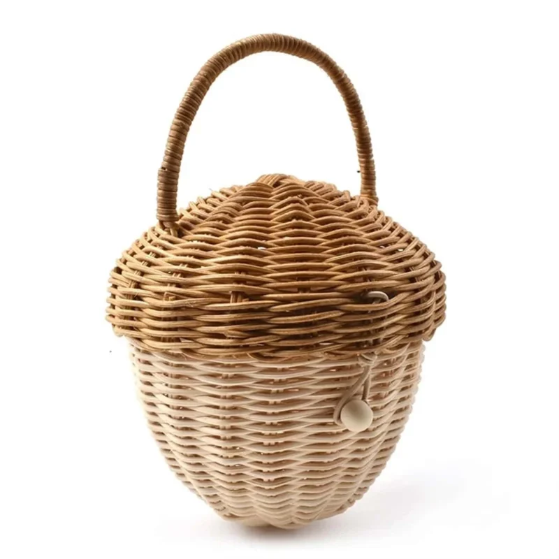 Handcrafted Mushroom Shaped Rattan Picnic Basket with Handle for Beach Outings and Kids Storage - Image 9