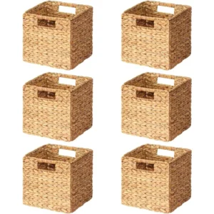 Large Water Hyacinth Woven Storage Basket with Handles for Home Organization and Shelf Storage