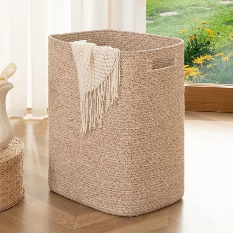 Large Rectangular Cotton Laundry Hamper with Handles for Clothes and Toy Storage - Image 2
