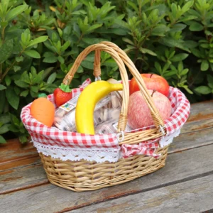 Handcrafted Natural Rattan Picnic Basket with Handle for Outdoor Dining and Storage