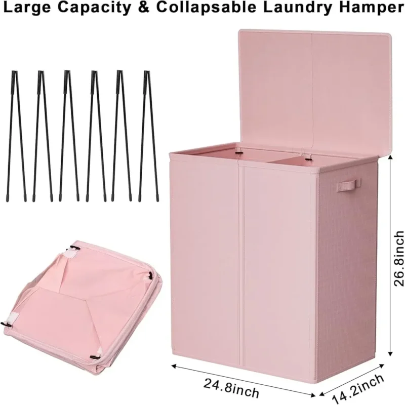 Large Double Section Wicker Laundry Hamper with Lid and Removable Liners for Bathroom Storage - Image 3