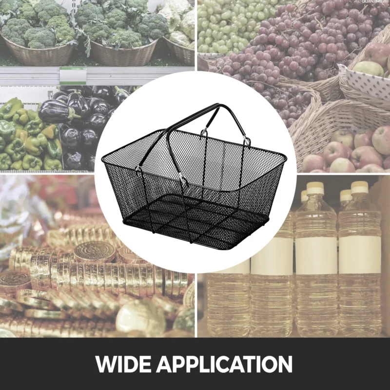 Set of 12 Black Metal Shopping Baskets with Handles for Retail Storage and Organization - Image 2