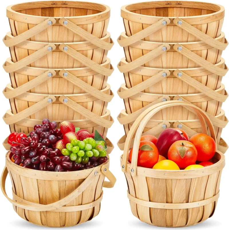 Large Round Wicker Harvest Basket with Handle for Fruit Storage and Garden Collection - Image 8