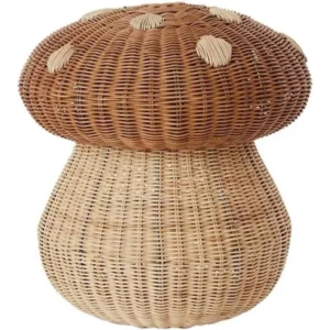 Large Mushroom Rattan Storage Basket with Lid for Laundry Organization and Home Décor
