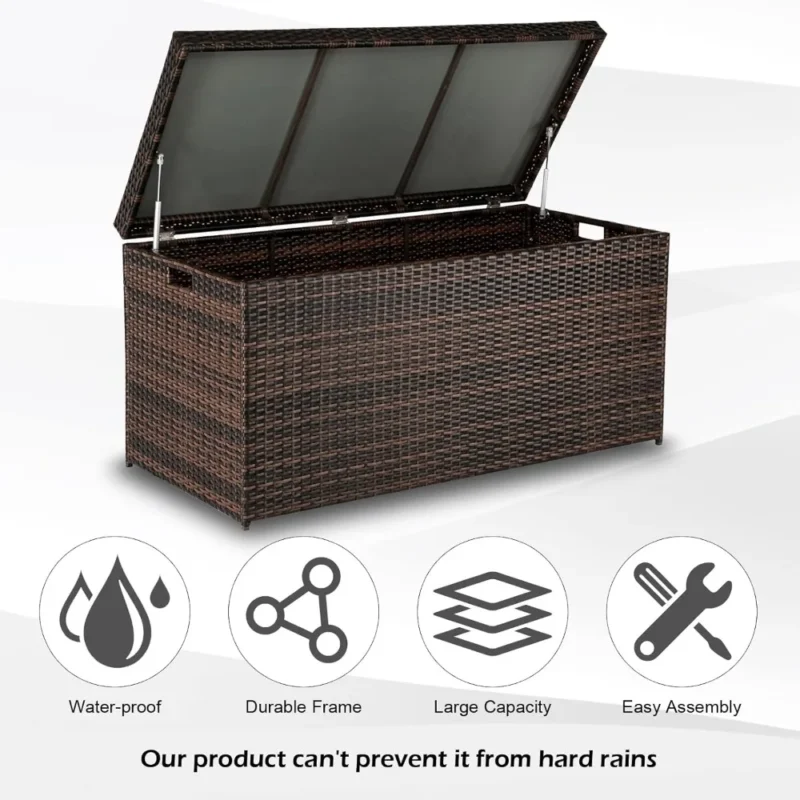 Large Brown Wicker Storage Bench with 132 Gallon Capacity for Patio and Indoor Organization - Image 2