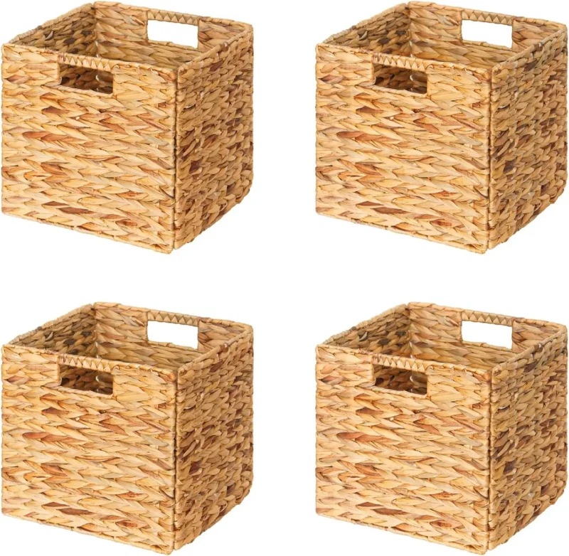 Large Water Hyacinth Woven Storage Basket with Handles for Home Organization and Shelf Storage - Image 9