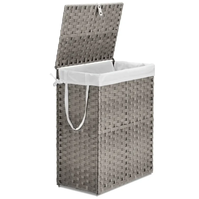 Large Synthetic Rattan Laundry Hamper with Lid and Removable Liner Bags for Bathroom Organization - Image 8