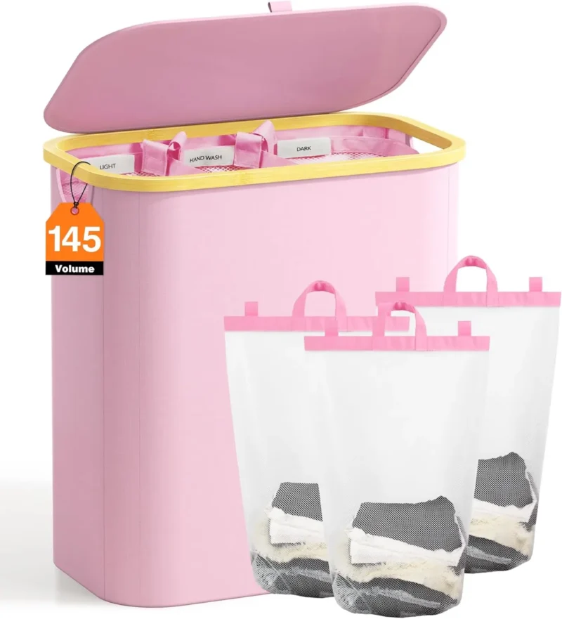 Extra Large 160L Wicker Laundry Hamper with Lid and 3 Removable Sections for Bedroom and Bathroom Organization - Image 7