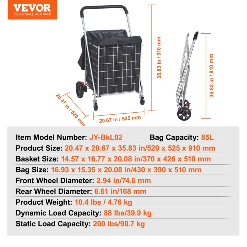 Heavy-Duty Folding Shopping Cart Utility Trolley with Rolling Swivel Wheels for Grocery and Laundry Transport - Image 9